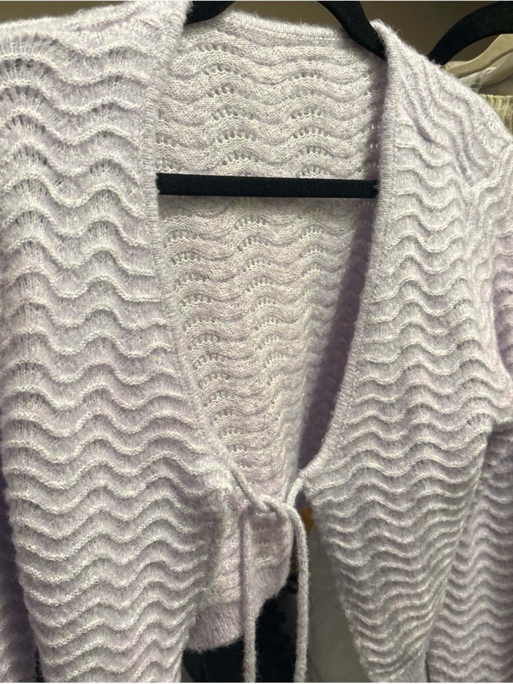 Cider Lavender Wave-Knit Tie-Front Cardigan